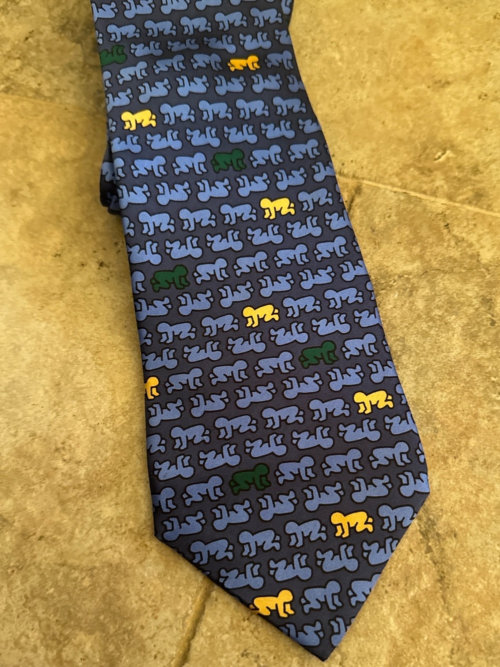 Men’s Keith haring neck tie crawling human people art blue/yellow/green